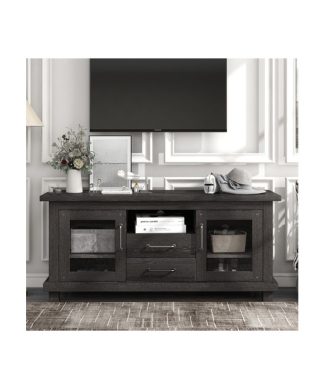 Vintage Particleboard TV Stand with Two Drawers and Open Style Shelves