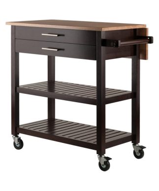 Winsome Langdon Transitional Solid Wood Kitchen Cart in Cappuccino