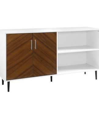 58" Bookmatch Asymmetrical TV Stand Console, White