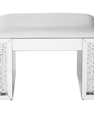 26" Crystal Vanity Leather Stool, Clear Mirror Finish