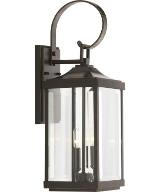 Wall Sconce, Dual Lights With Beveled Glass Panels and Antique Bronze Finish