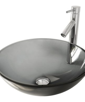VIGO Sheer Black Glass Vessel Sink and Faucet Set, Black
