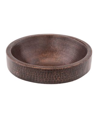 15" Small Round Skirted Vessel Hammered Copper Bathroom Sink
