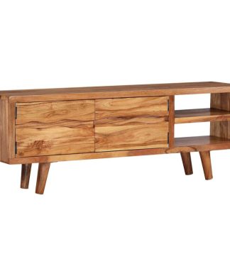 vidaXL Solid Acacia Wood TV Cabinet with Carved Doors TV Stand Unit Lowboard