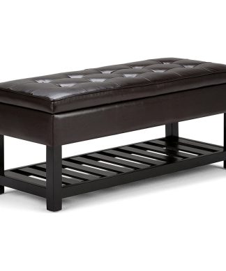 Wide Rectangle Ottoman Bench with Open Bottom in Tanners Brown Tufted Footrest