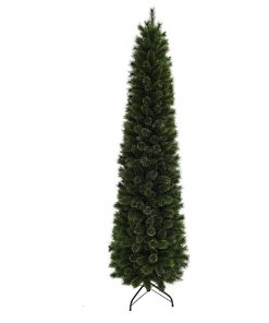 7' Slim Green Fiber Optic Prelit Christmas Tree, Festive LED Dancing Lights