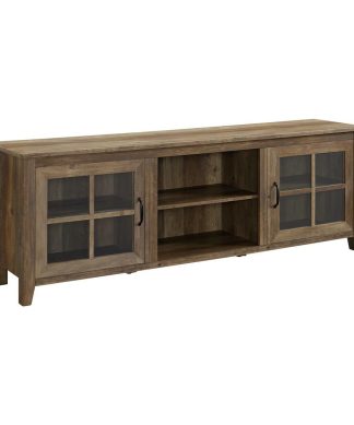 70" Farmhouse Wood TV Stand with Glass Doors- Rustic Oak