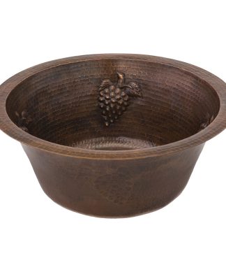 16" Round Copper Bar Sink With Grapes and 2" Drain Size, 2"