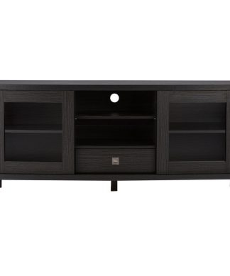 Walda Dark Brown Wood TV Cabinet With 2 Sliding Doors and 1 Drawer, 60"