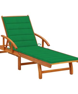 vidaXL Solid Wood Acacia Patio Sun Lounger with Cushion Outdoor Garden Seat