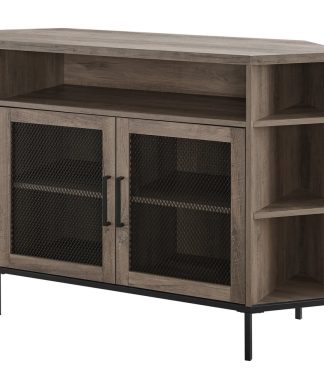 48" Industrial Mesh Door Corner TV Console, Gray Wash
