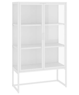 vidaXL Highboard White 53.1" Steel and Tempered Glass Side Cabinet Furniture