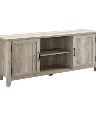 58" Modern Farmhouse TV Stand with Beadboard Doors - White Oak