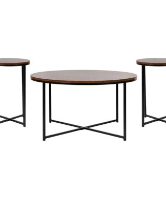 Walnut Laminate Top and Matte Black Crisscross Frame, 3 Piece Table Set