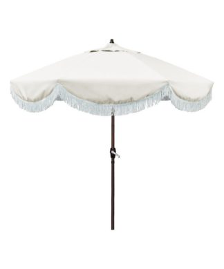7.5' Surfside Patio Umbrella With Fiberglass Ribs and White Fringe, Natural
