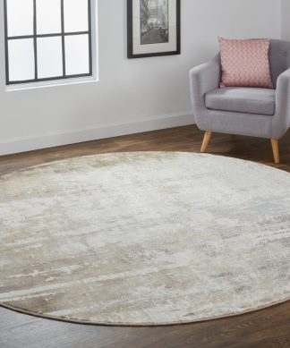 Weave & Wander Frida Distressed Abstract Watercolor Rug, Gray/Beige, 7'9"x7'9" R