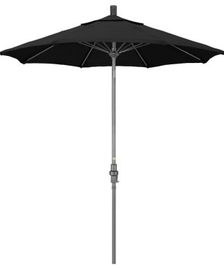 7.5' Grey Collar Tilt Crank Aluminum Umbrella, Black Sunbrella