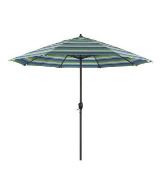 9' Aluminum Market Umbrella Auto Tilt Bronze, Sunbrella, Seville Seaside