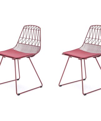 2 Pack Dining Chair, Geometric Design With Faux Leather Seat Pad, Matte Dark Red