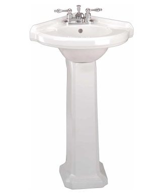 White Corner Pedestal Sink with 4" Faucet,Sink Drain & PTrap