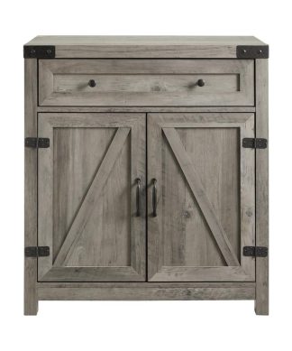 30" Farmhouse Barn Door Accent Cabinet - Grey Wash