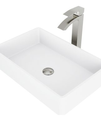 VIGO Magnolia Matte Stone Vessel Sink With Duris Vessel Faucet, Brushed Nickel