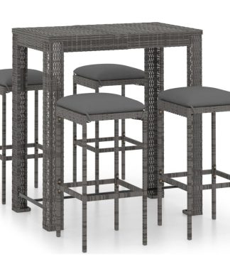 vidaXL Patio Bar Set with Cushions 5 Piece Poly Rattan Gray Garden Seating