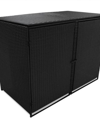 vidaXL Double Wheelie Bin Shed Poly Rattan Wicker Black Garden Dustbin Storage