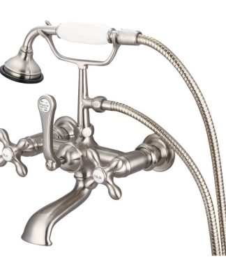 Vintage 7" Spread Wall Mount Tub Faucet & Handheld Shower, Cross handles