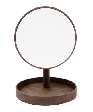 Walnut Magnifying Vanity Mirror with Storage Tray | Wireworks Look