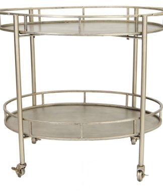2-Tier Metal Bar Cart With Locking Caster Wheels, Brushed Gold