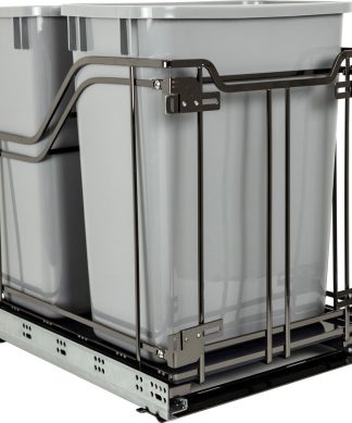 Metal Double Trashcan With Gray Cans, Black Nickel