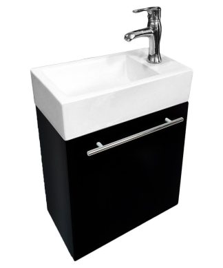 White Wall Mount Bathroom Vanity Cabinet Sink with Black Cabinet Faucet Drain