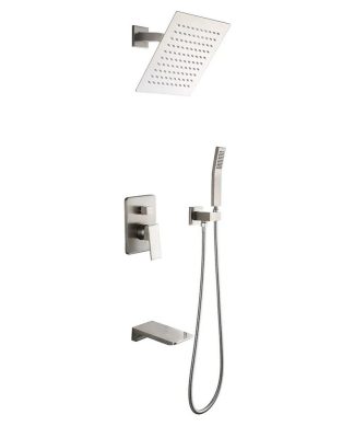 Wall Mount 10" Rainshower Hand Shower, Tub Spout Shower System, Brushed Nicke