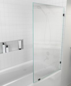 58.25x34" Frameless Shower Door, Single Fixed Panel Fluted Frosted, Matte Black