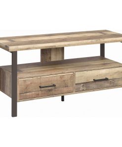 48" TV Console with 2 Drawers, Weathered Pine and Black