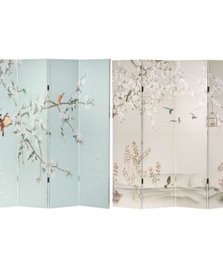 6' Tall Double Sided Birds and Plum Blossoms Canvas Room Divider