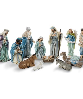 12-Piece Oversized Deluxe Blue Resin Nativity Figurine Set