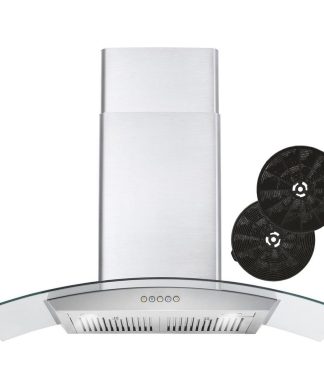 36" Ductless Wall Mount Range Hood With Push Button Controls, LED Lights