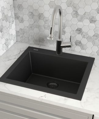 22-inch inch Dual-Mount Granite Composite Sink - Midnight Black - RVG1022BK