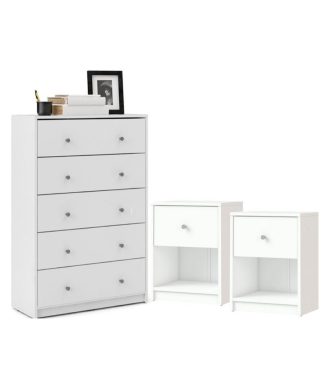 3 Piece Chest and Nightstand Bedroom Set in White