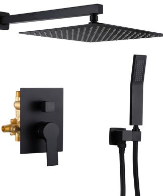 Wellfor Shower Set, 12" Rain Shower Head With Handheld Combo Set and Valve, Blac