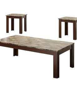 3 Piece Table Set With Marble Top, Brown