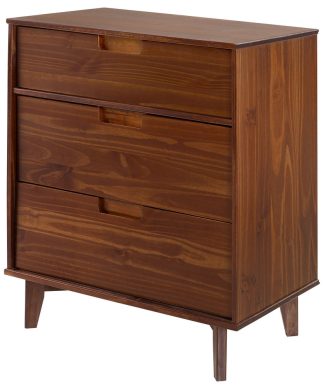 3 Drawer Mid Century Modern Wood Dresser, Walnut