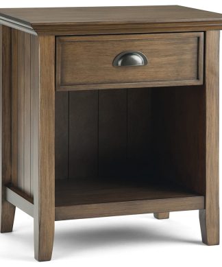 Vintage Nightstand, Open Shelf & Drawer With Grooved Sides, Natural Aged Brown