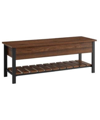 48" Modern Farmhouse Wood Storage Bench in Dark Walnut