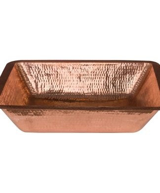 19" Rectangle Under Counter Hammered Copper Bathroom Sink, Polished Copper
