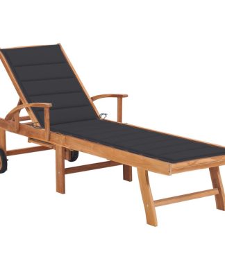 vidaXL Solid Teak wood Sun Lounger with Anthracite Cushion Outdoor Lounge