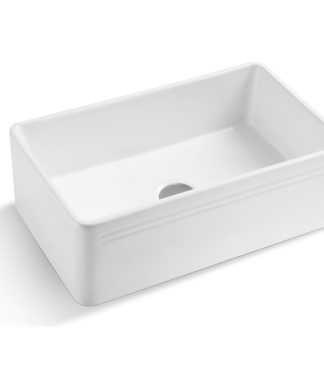 30" White Fireclay Farmhouse Single Bowl Kitchen Sink-Reversible