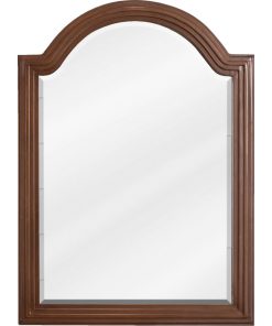 22"x30" Walnut Round Top Reed-Frame Mirror With Beveled Glass